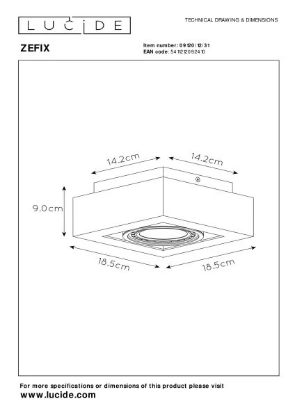 Lucide ZEFIX - Plafondspot - LED Dim to warm - GU10 - 1x12W 2200K/3000K - Wit - technisch
